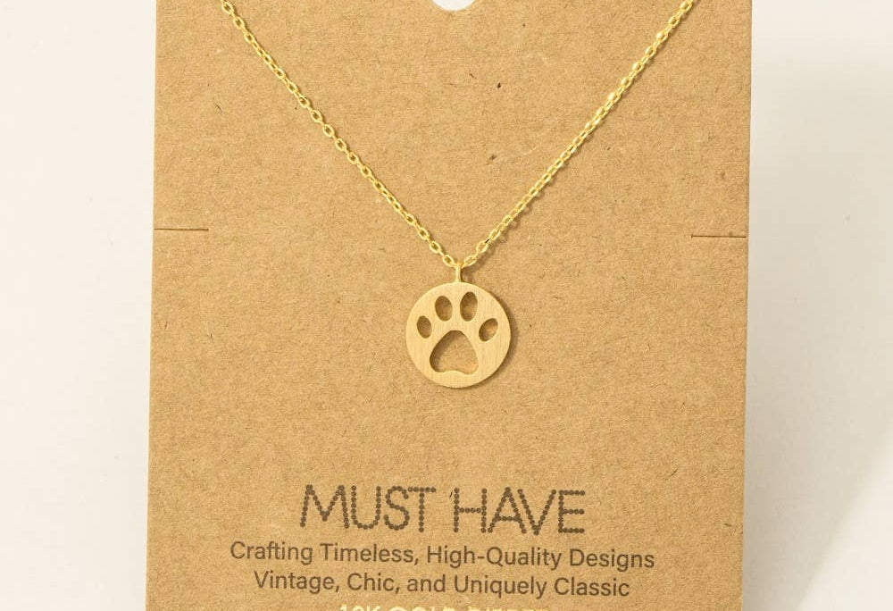 Gold Paw Print Pendant Necklace