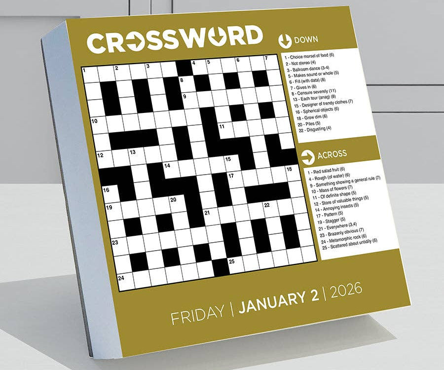 A crossword puzzle titled "Crossword" for Friday, January 2, 2026. It features an empty grid with numbered squares and clues for "Down" and "Across" alongside it.