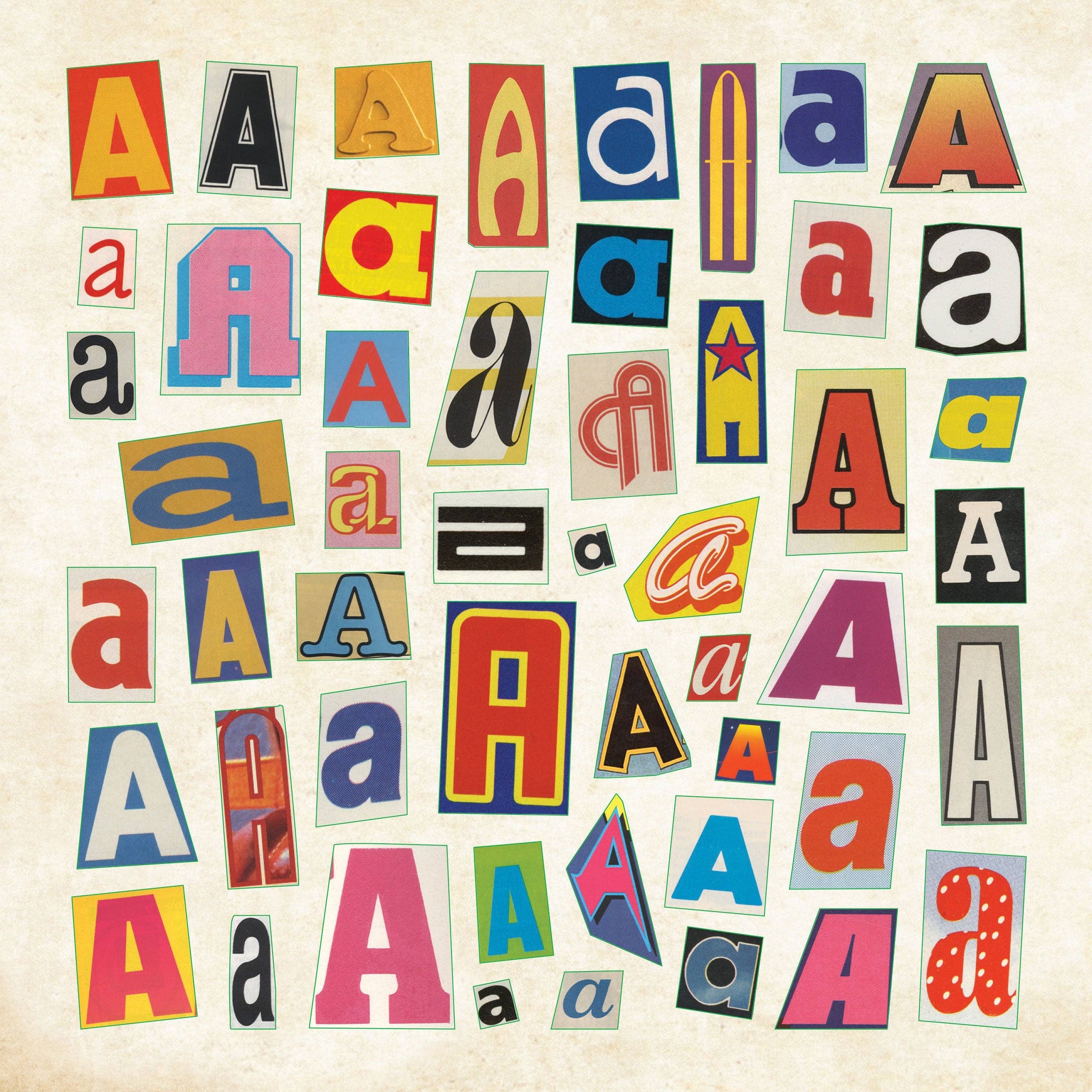 Collage of various "A" letters in diverse fonts and colors. Each letter is uniquely styled, showcasing an artistic, vibrant, and creative theme.