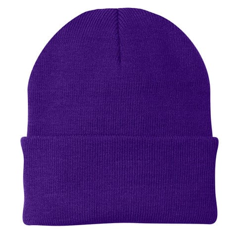 Purple beanie on a white background