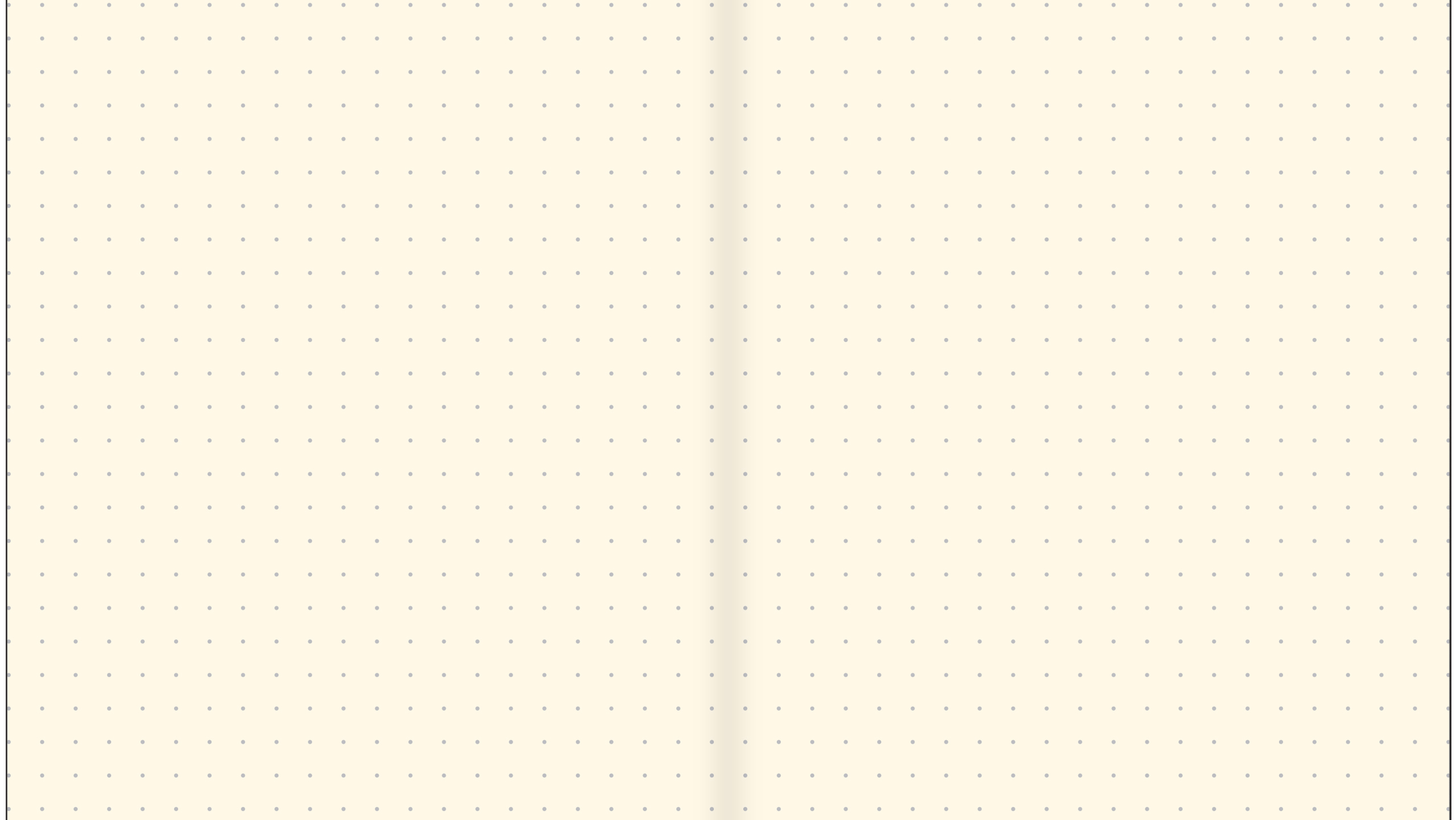 Open notebook with two cream-colored dotted pages. The dots are evenly spaced, creating a grid pattern. The overall tone is simple and minimalistic.
