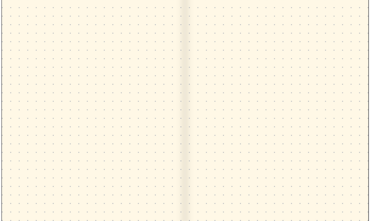 Open notebook with two cream-colored dotted pages. The dots are evenly spaced, creating a grid pattern. The overall tone is simple and minimalistic.