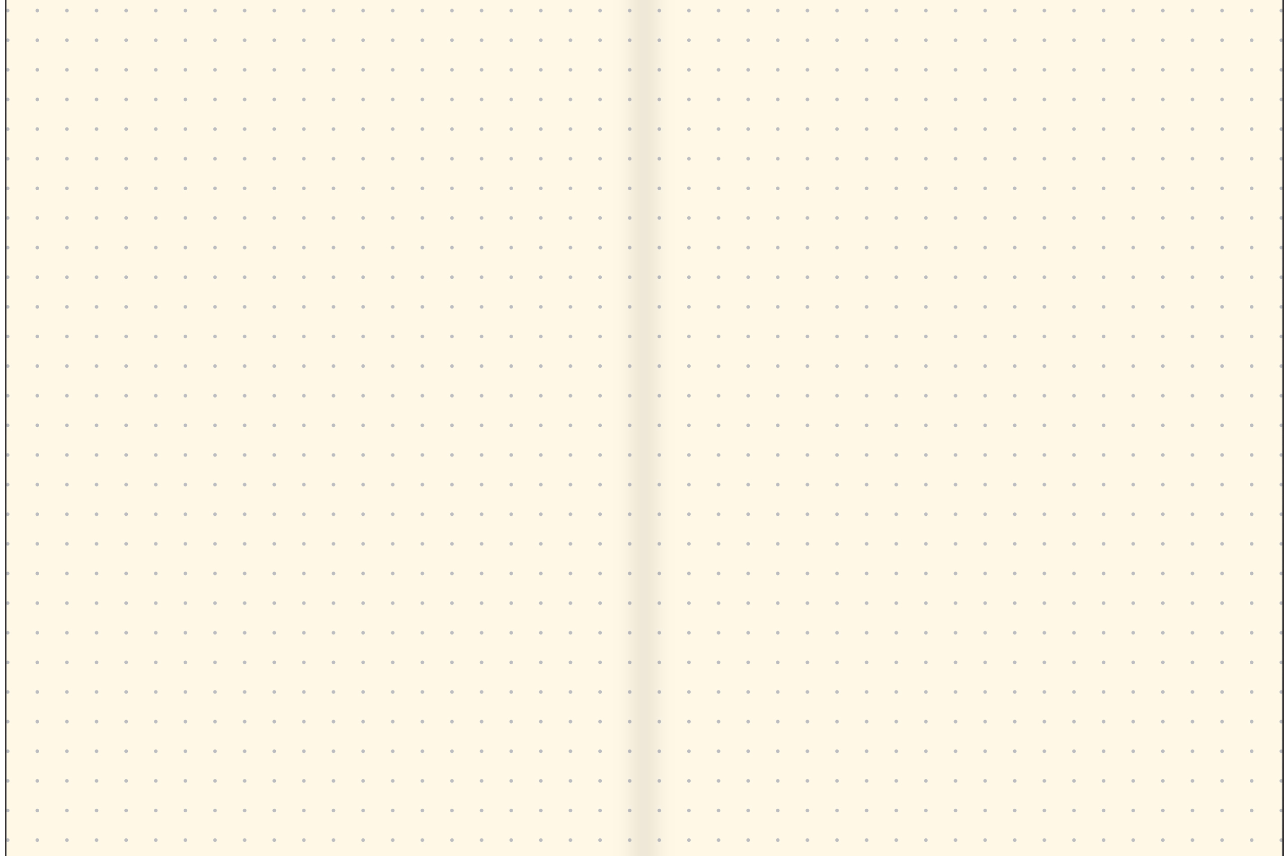 Open notebook with two cream-colored dotted pages. The dots are evenly spaced, creating a grid pattern. The overall tone is simple and minimalistic.