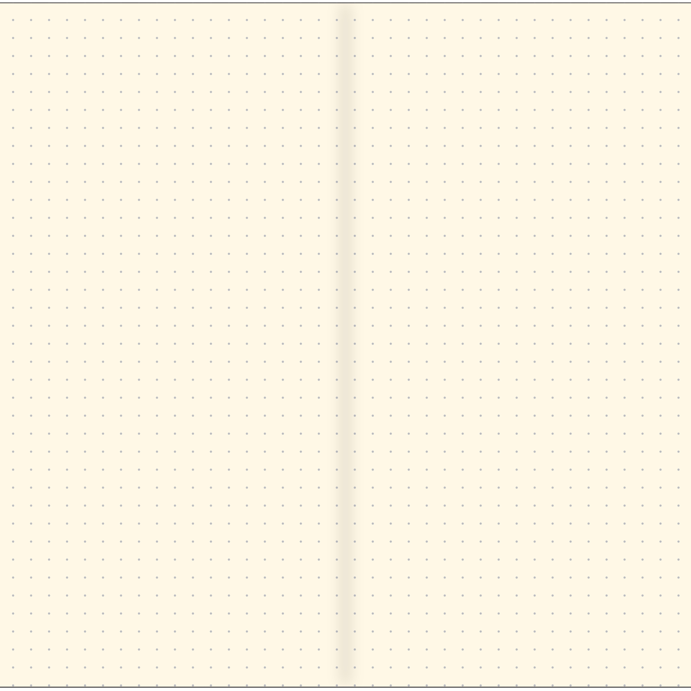 Open notebook with two cream-colored dotted pages. The dots are evenly spaced, creating a grid pattern. The overall tone is simple and minimalistic.