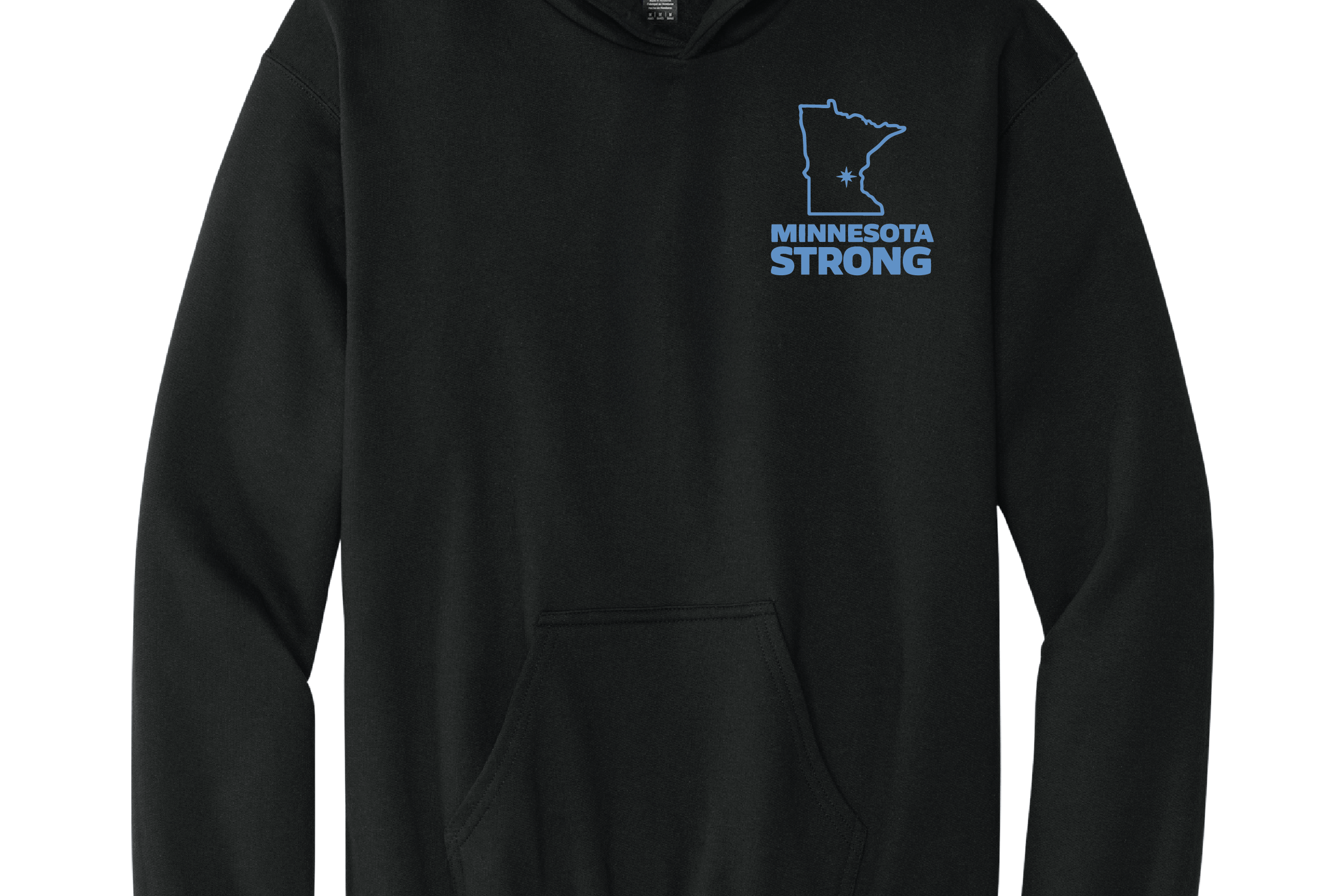 Black hoodie with 'Minnesota Strong' logo on a white background