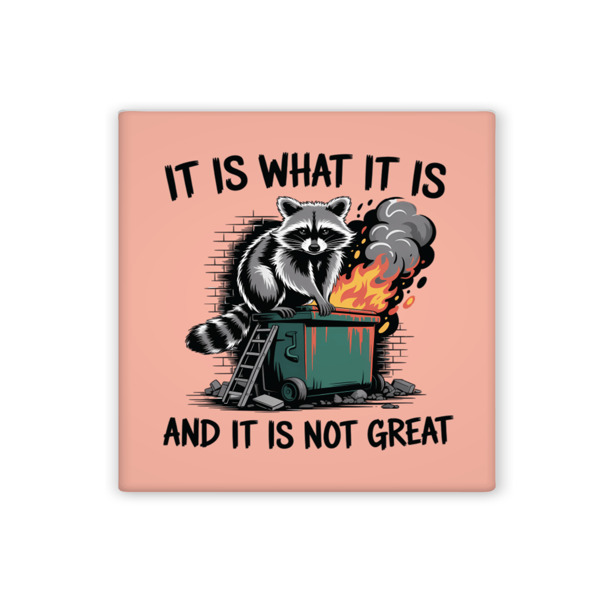 Racoon on a dumpster fire. It is what it is and it is not great.