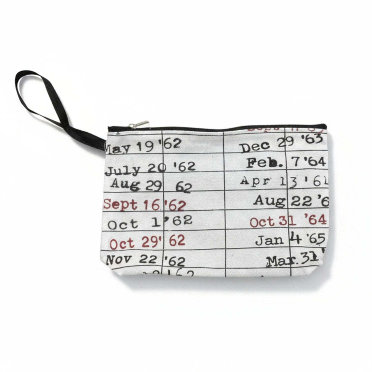 Library Due Date Card Canvas Pouch for book lovers — cream canvas bag with vintage library design, ideal for pens, pencils, or makeup