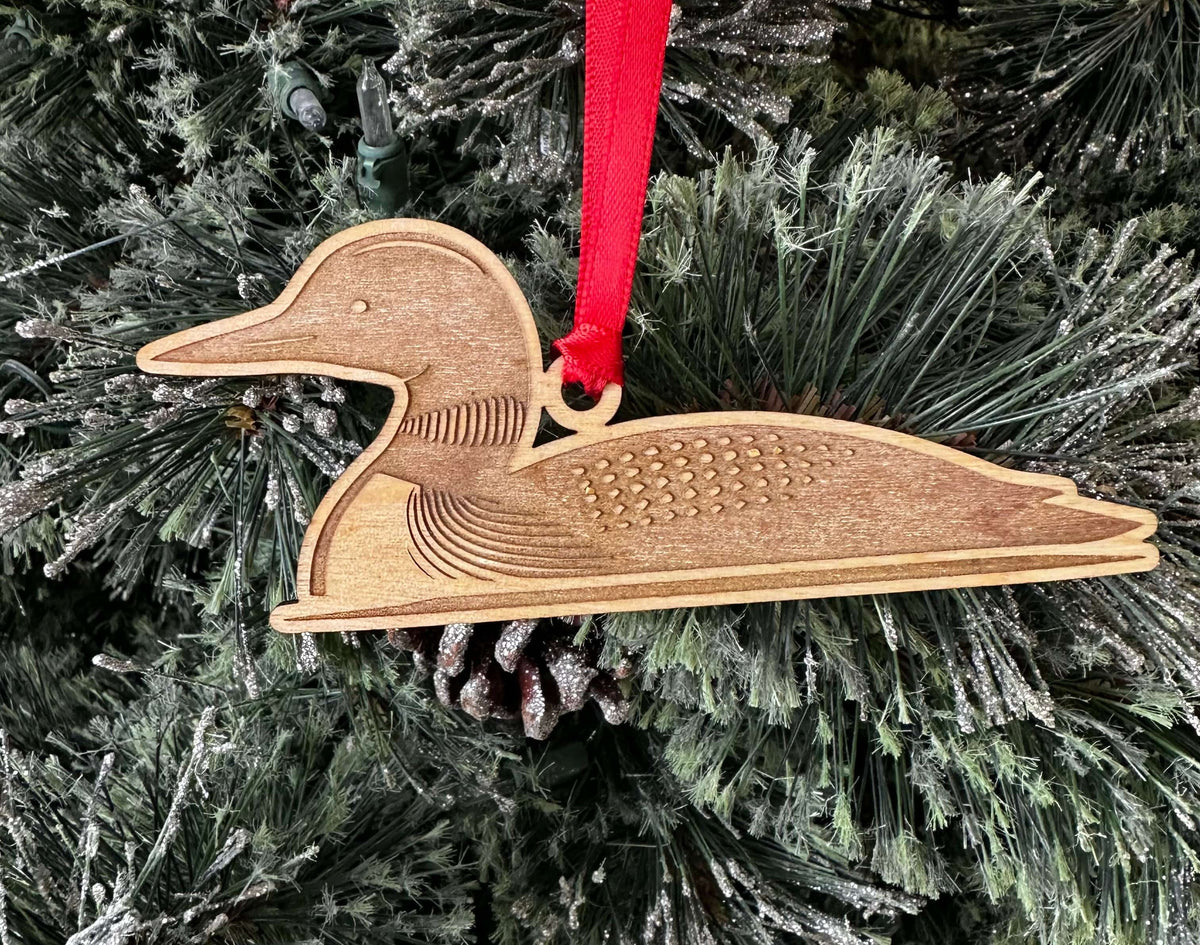 wooden loon engraved christmas ornament