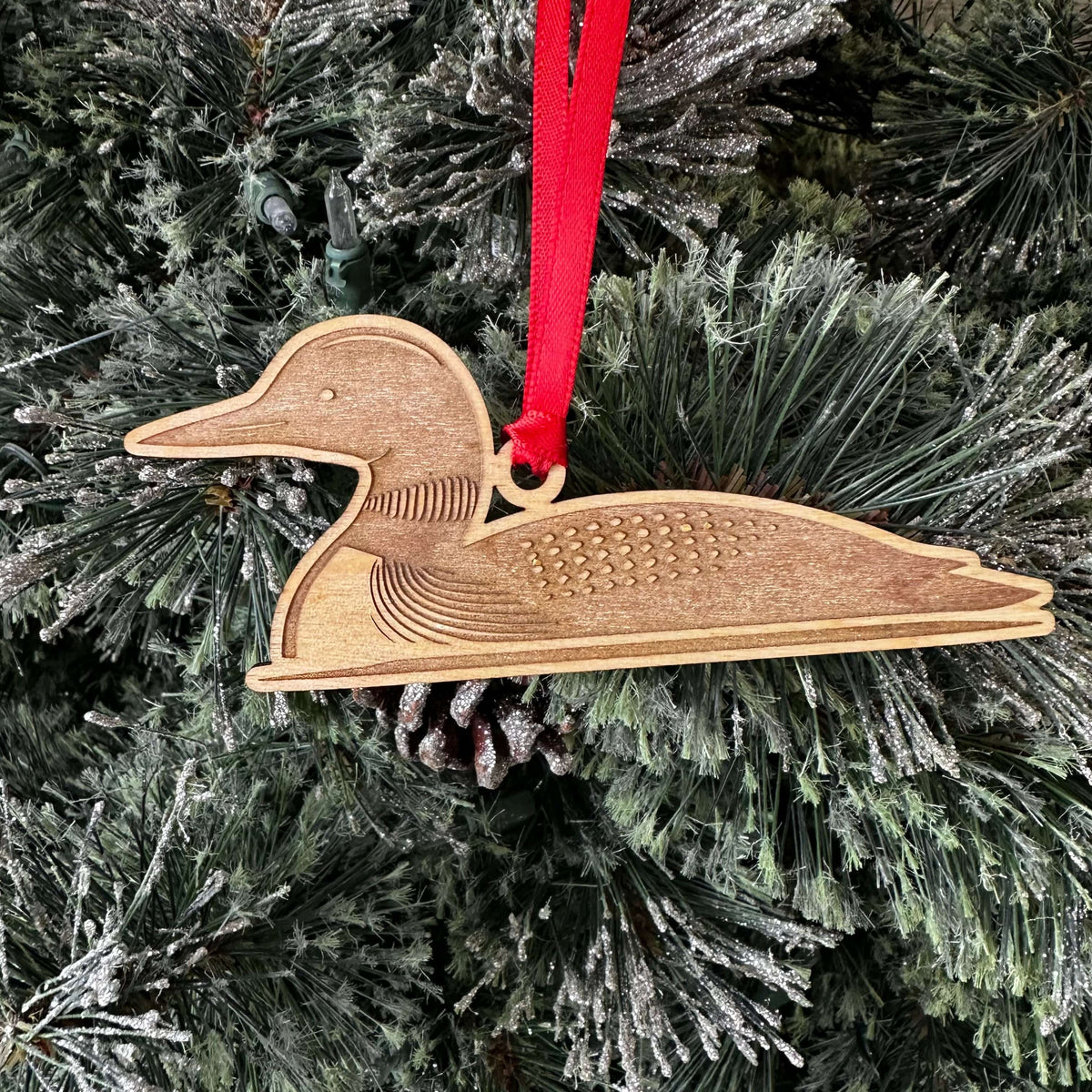 wooden loon engraved christmas ornament