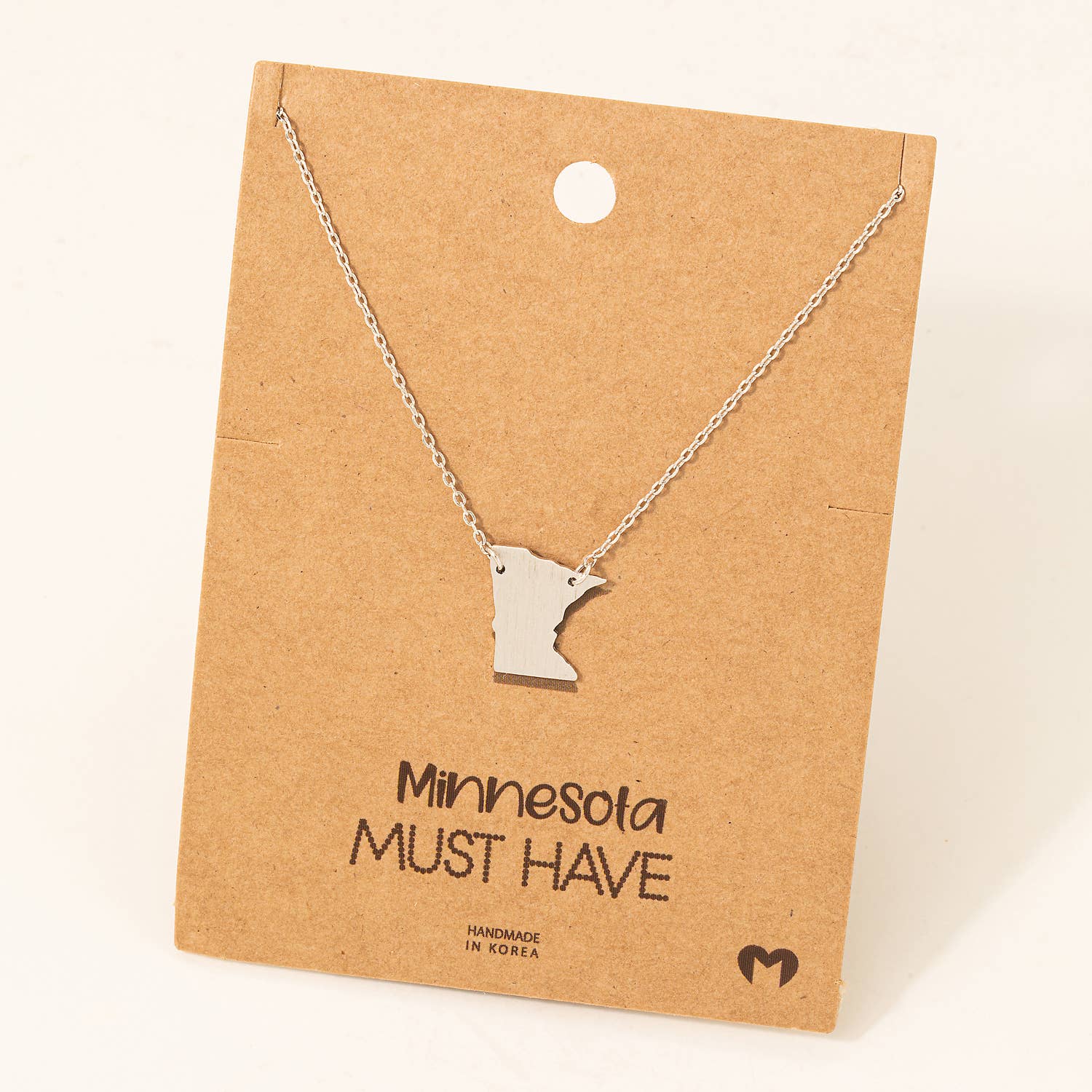 Silver Minnesota State Pendant Necklace