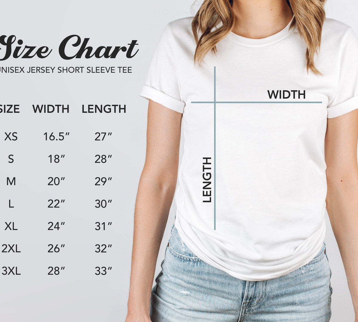 Bella + Canvas T-Shirt Size Chart