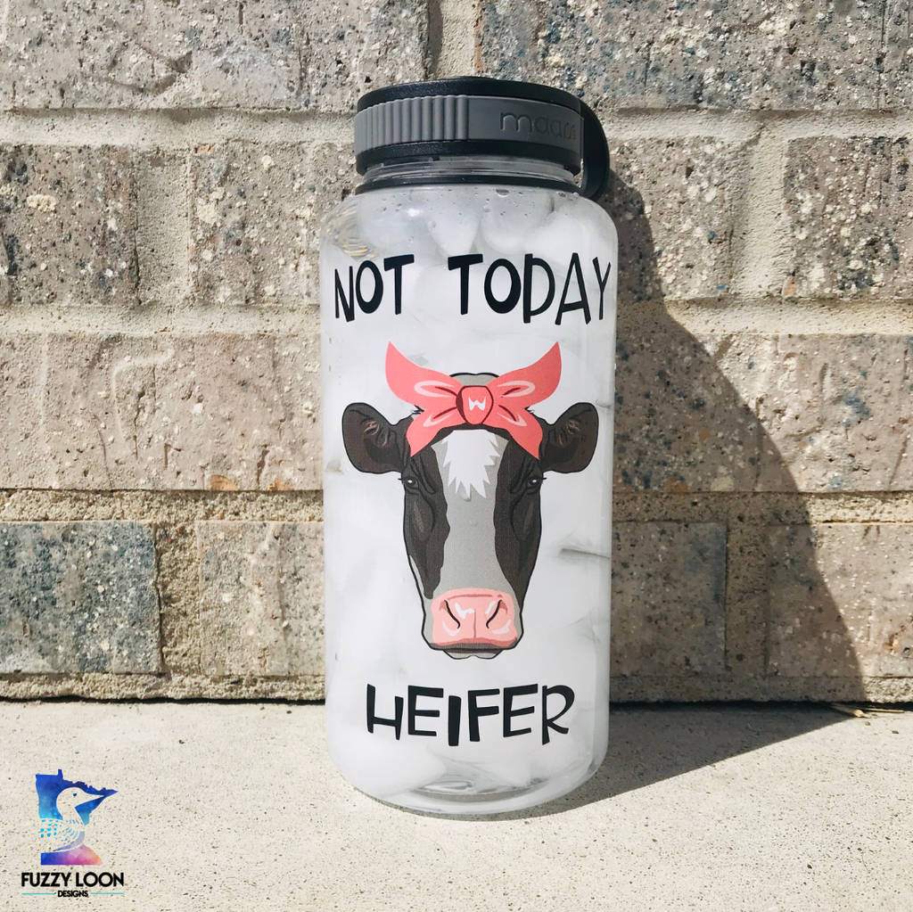 Funny cow not today heifer 24oz stainless steel waterbottle / Twinkle  Pink Couture