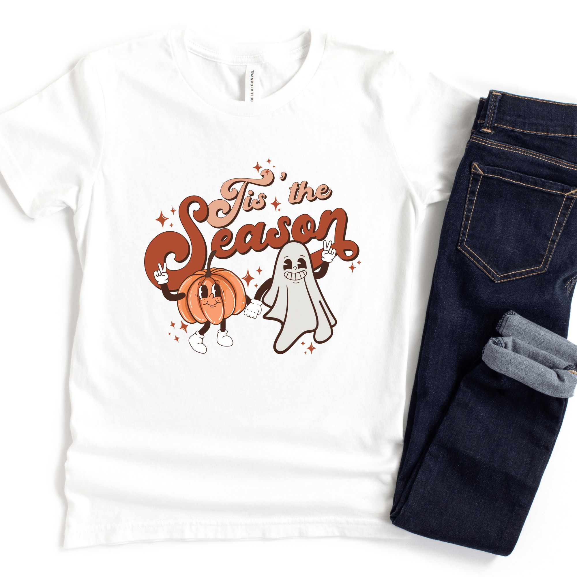 Tis The Season Retro Font with a cute pumpkin and ghost holding hands