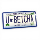 Novelty license plate with 'U BETCHA' text and Minnesota state symbols on a white background