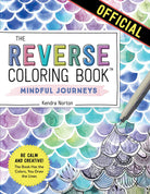 Cover of "The Reverse Coloring Book" by Kendra Norton features colorful scales and intricate pen drawings. A yellow circle invites calm creativity.