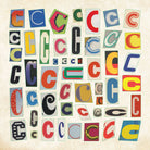 A collage of letter "c" cut-outs in various fonts and colors on a textured beige background. The lively mix conveys a playful and artistic tone.