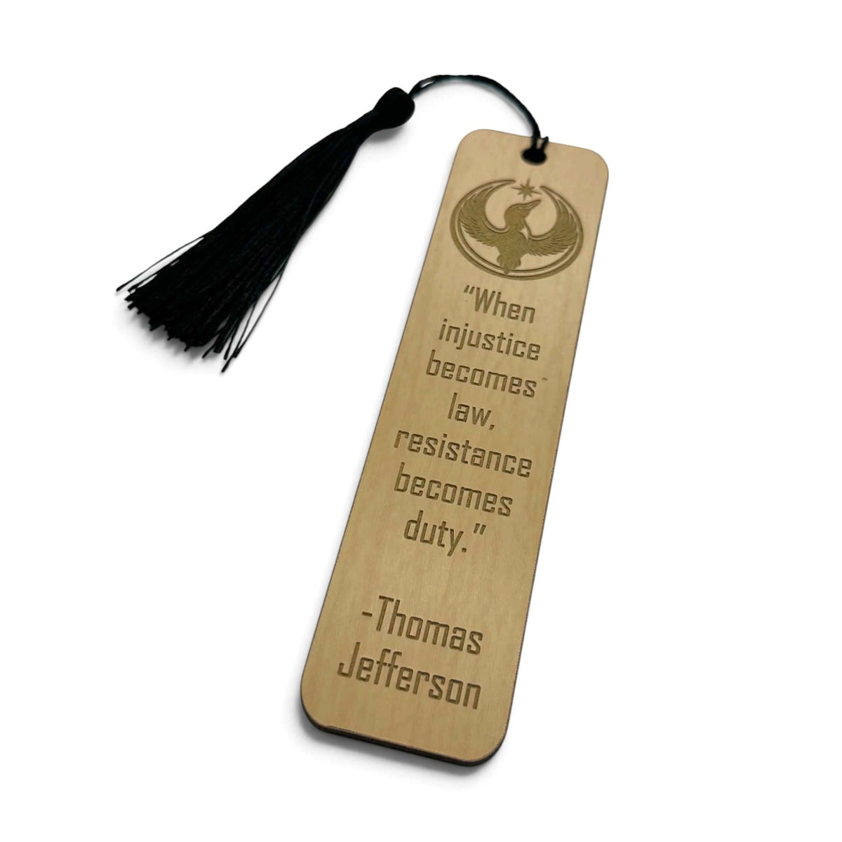 Rebel Loon wood engraved bookmark with quote and black tassel