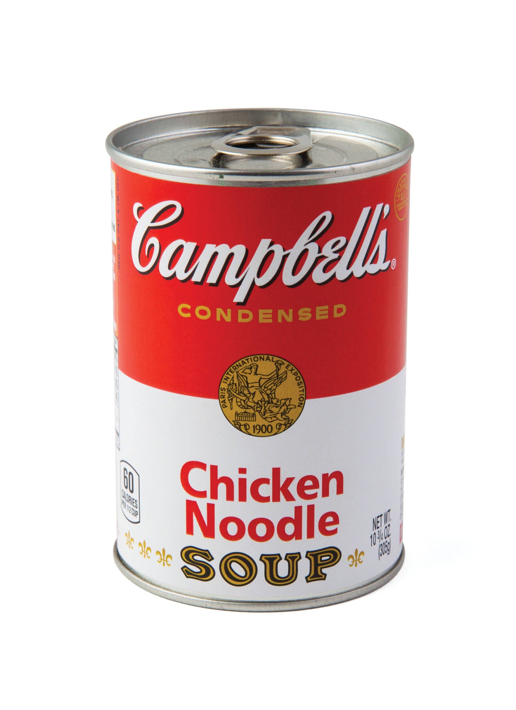 A can of Campbell's Chicken Noodle Soup with a red and white label. The words "Condensed" and "Chicken Noodle Soup" are prominently displayed.