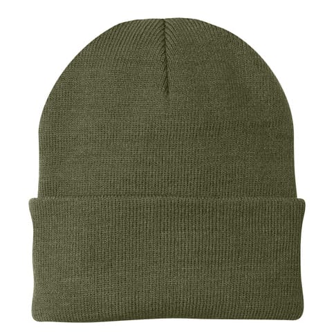 Dark gray knit beanie on a white background