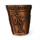 Bronze-colored planter with 'Minnesota' and state outline embossed on a white background