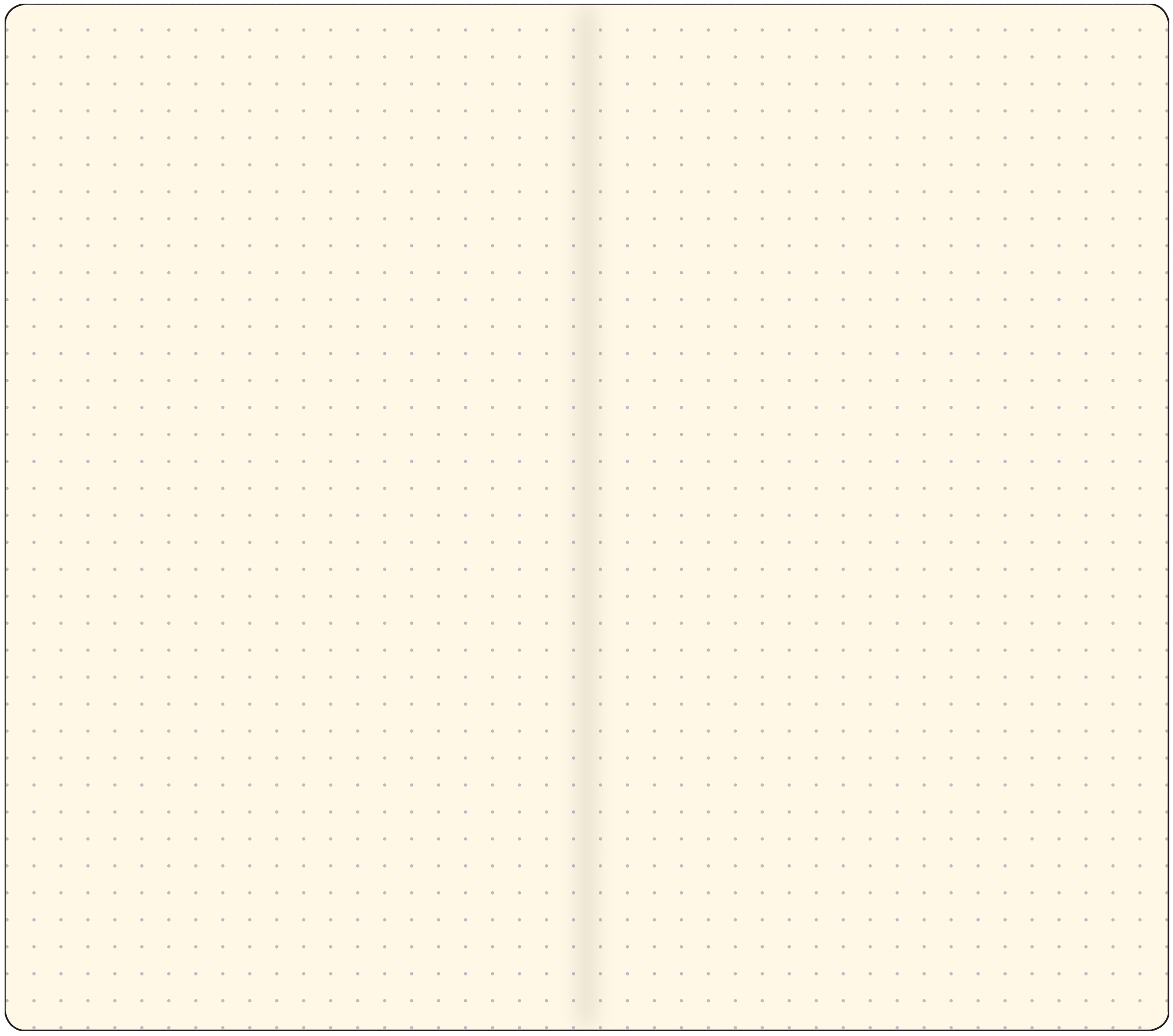 Open notebook with two cream-colored dotted pages. The dots are evenly spaced, creating a grid pattern. The overall tone is simple and minimalistic.