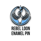 Rebel Loon enamel pin with a blue and silver design on a white background
