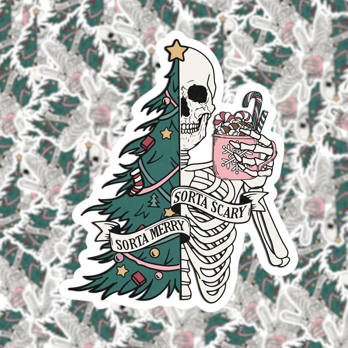 Sorta Merry Sorta Scary Christmas Skeleton Sticker – Fuzzy Loon Designs