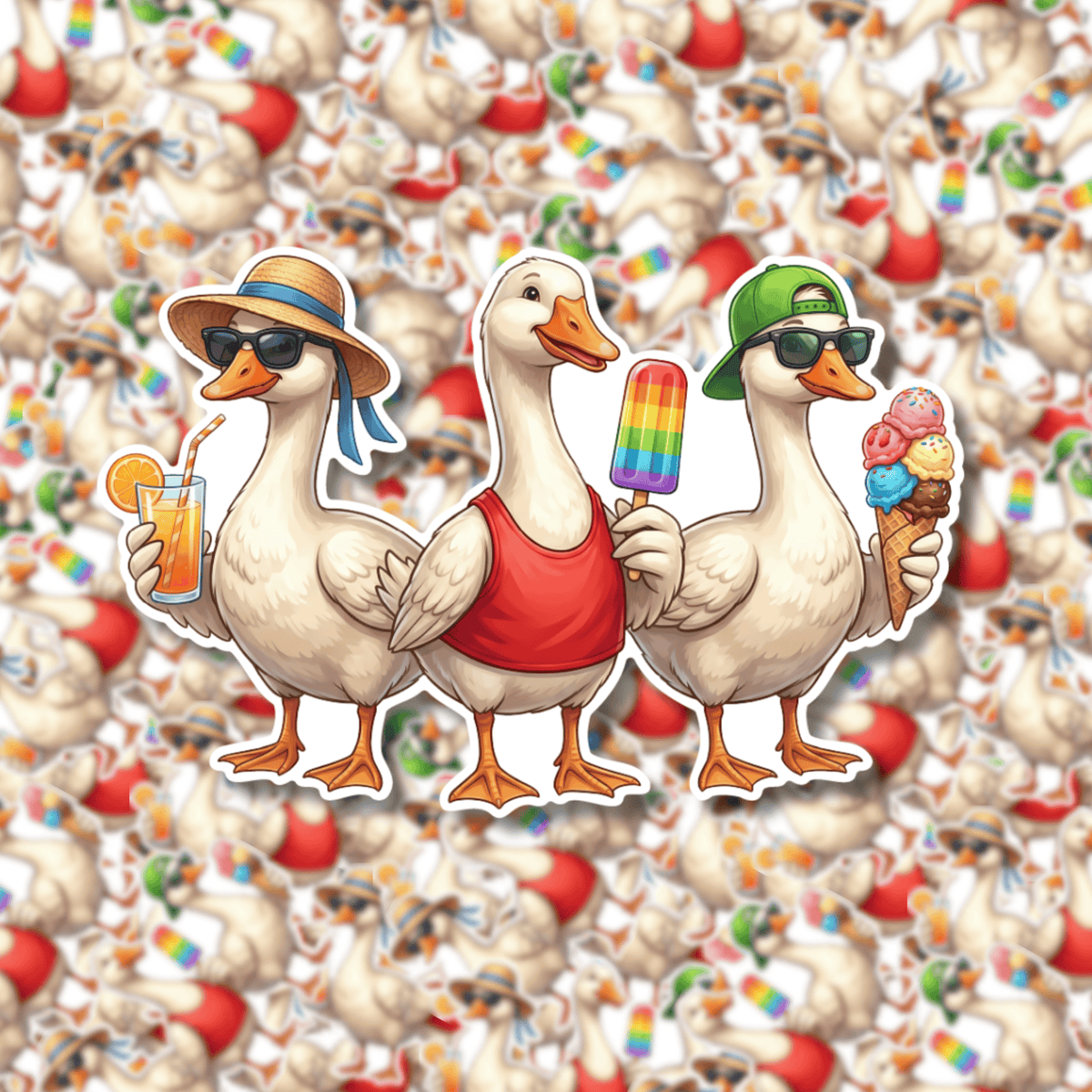 Summer Geese Sticker – Fuzzy Loon Designs