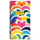Colorful 2026-2027 planner cover with overlapping arches in vibrant hues of pink, orange, blue, green, and yellow, conveying a lively, cheerful tone.