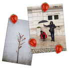 Two photographs with added strawberry graphics on a white background