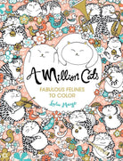 Colorful book cover with playful cats among flowers and birds. Text reads "A Million Cats: Fabulous Felines to Color" by Lulu Mayo. Whimsical and cheerful.