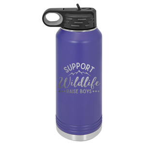 Support Wildlife Raise Boys | ENGRAVED Insulated Bottle with Straw and Spout
