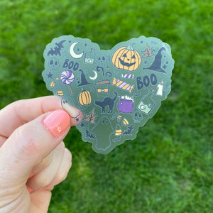 Transparent Boo Halloween Heart Sticker