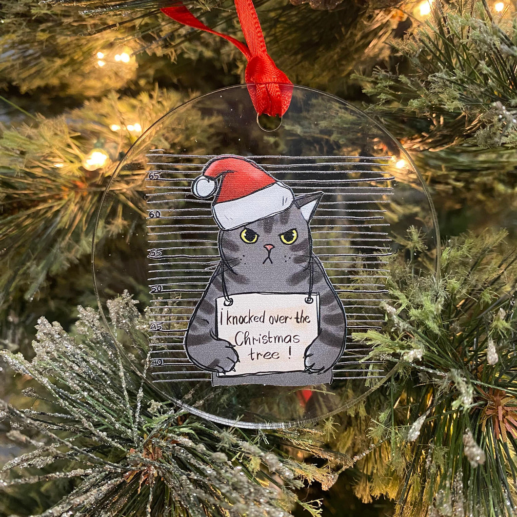 Funny Christmas Cat Mug Shot Acrylic Round Ornament