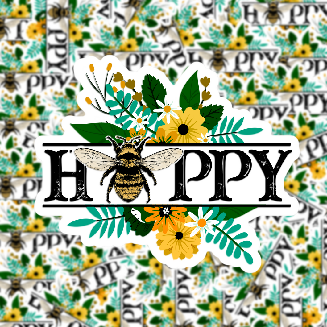 Bee Happy Floral Sticker