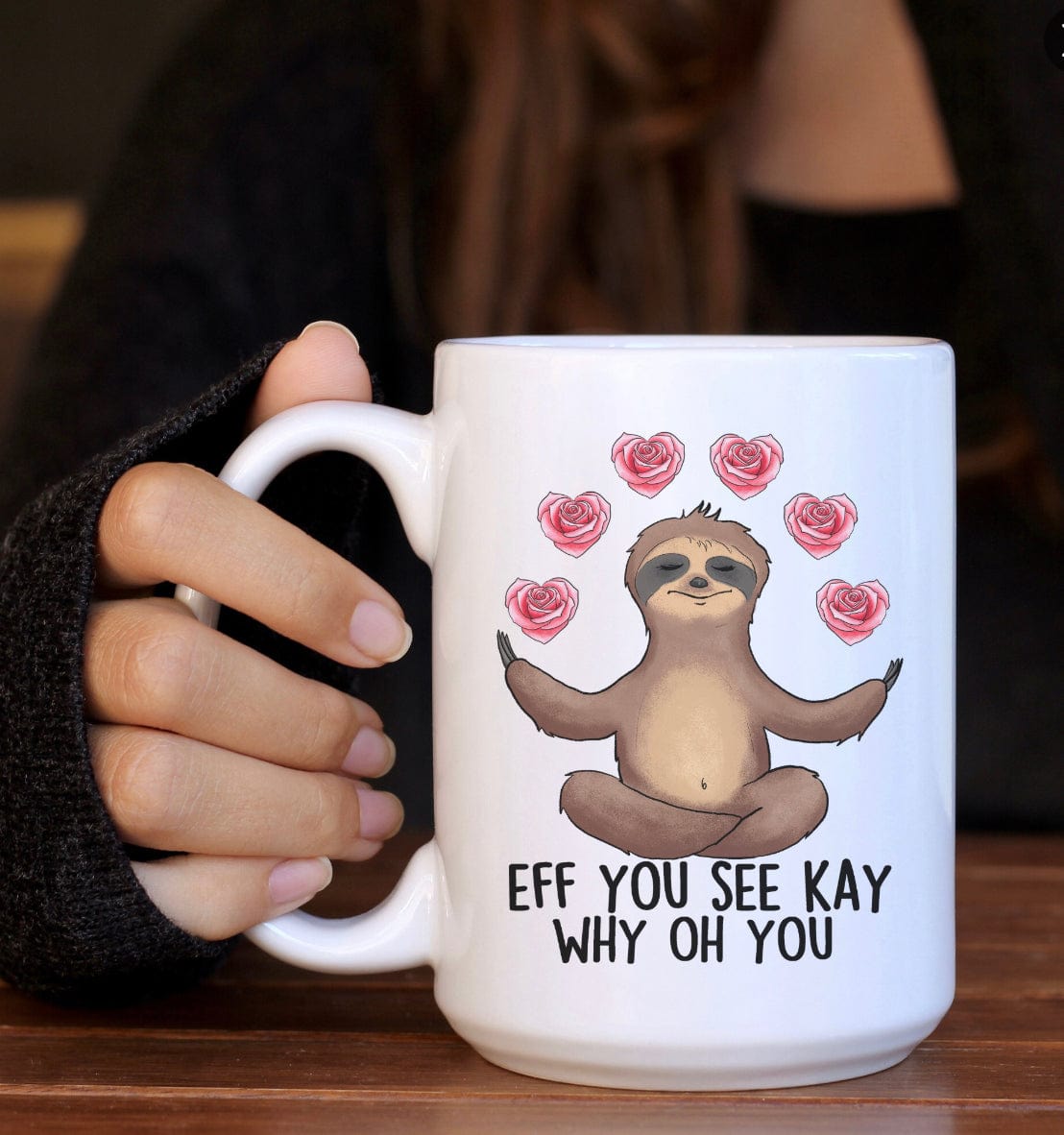 Yogi Sloth with Heart Chakras above his head. The Text Reads "EFF YOU SEE KAY WHY OH YOU"
