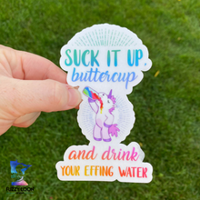 Suck It Up Buttercup Unicorn | Transparent Motivational Water Bottle Sticker