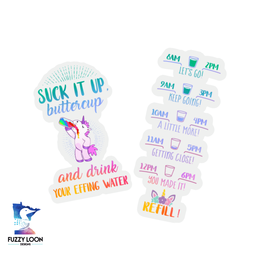 Suck It Up Buttercup Unicorn | Transparent Motivational Water Bottle Sticker