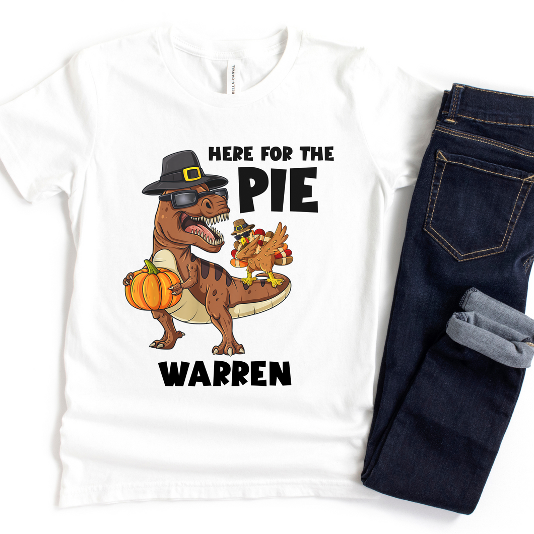 Here for the Pie Dabbing Dinosaur Kids T-Shirt
