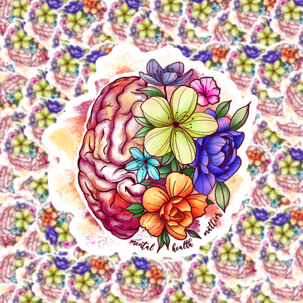 Mental Health Matters Floral Brain Sticker