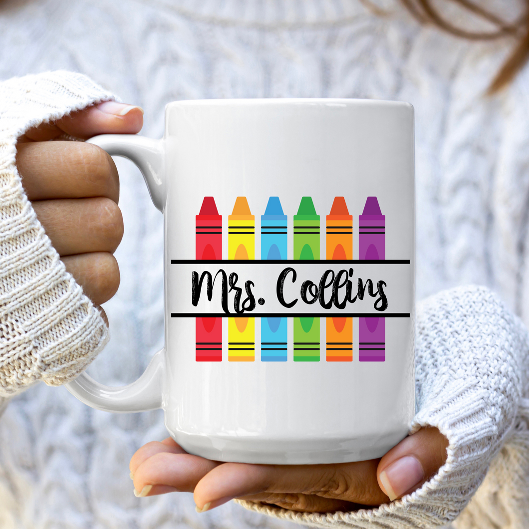 Personalized Split Crayon Teacher Coffee Mug