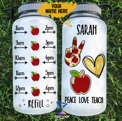 Peace, Love, Teach Personalized Water Bottle | 34 oz