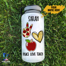 Peace, Love, Teach Personalized Water Bottle | 34 oz