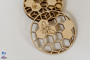 Honeycomb Wood Bumble Bee Coaster Set