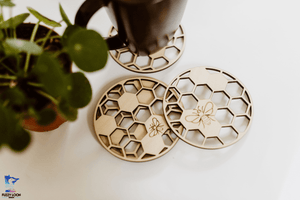 Honeycomb Wood Bumble Bee Coaster Set
