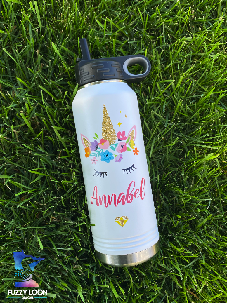 Personalized Unicorn Bottle | Insulated Bottle with Straw and Spout