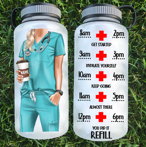Personalized Nurse Scrubs Water Bottle | Day or Night Shift | 34 oz