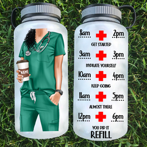Personalized Nurse Scrubs Water Bottle | Day or Night Shift | 34 oz