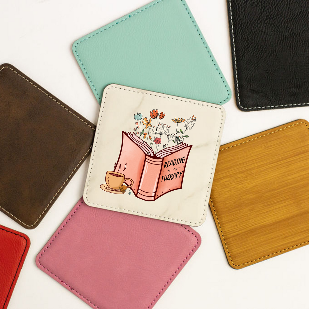 Reading is My Therapy | Leatherette Coaster Set