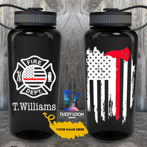 Personalized Thin Red Line Water Bottle | 34oz